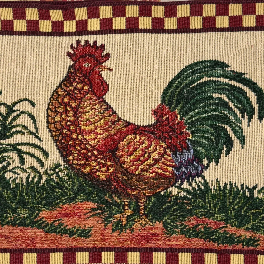 6-PP Home Collection Rooster Tapestry Placemat Farmhouse Checkered Border 13x19
